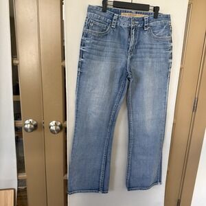 Rock & Roll Cowboy Men's 34x32 Blue Medium Wash Boot Cut Denim Jeans Pants